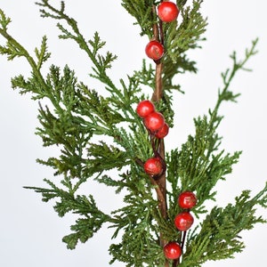 24&quot; Faux Cedar Spray w/ Red Berry Stem