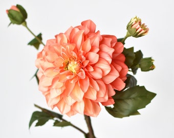 23.5" Faux Coral Dahlia w/Bud Stem