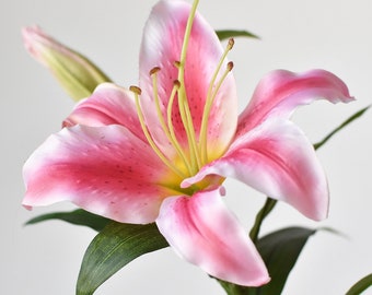 35" Faux Pink and White Lily Stem