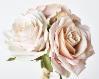 7.5" Faux Pink/Cream Rose Bundle (3)