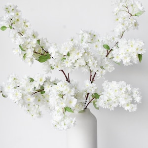 40" Faux Cherry Blossom Branch Stem Cream image 1