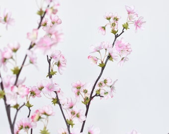 36" Faux Quince Blossom Pink Stem Flowering Branch