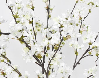 36" Faux Quince Blossom Cream / White Stem Flowering Branch