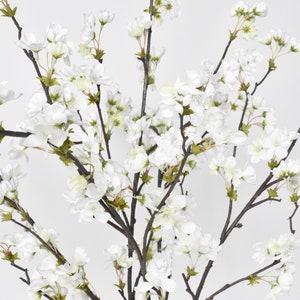 36" Faux Quince Blossom Cream / White Stem Flowering Branch