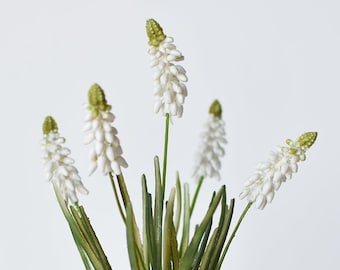 12.5" Faux White Muscari Bush Grape Hyacinth