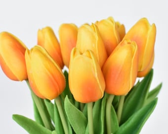 13.5" Faux Real Touch Orange/Yellow Mini Tulip Bundle : 12 Stems