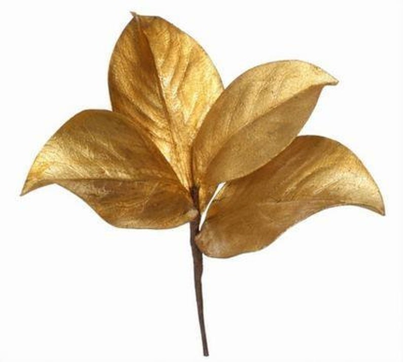 Magnolia Leaf Pick gold metallic faux Artificial Golden Etsy