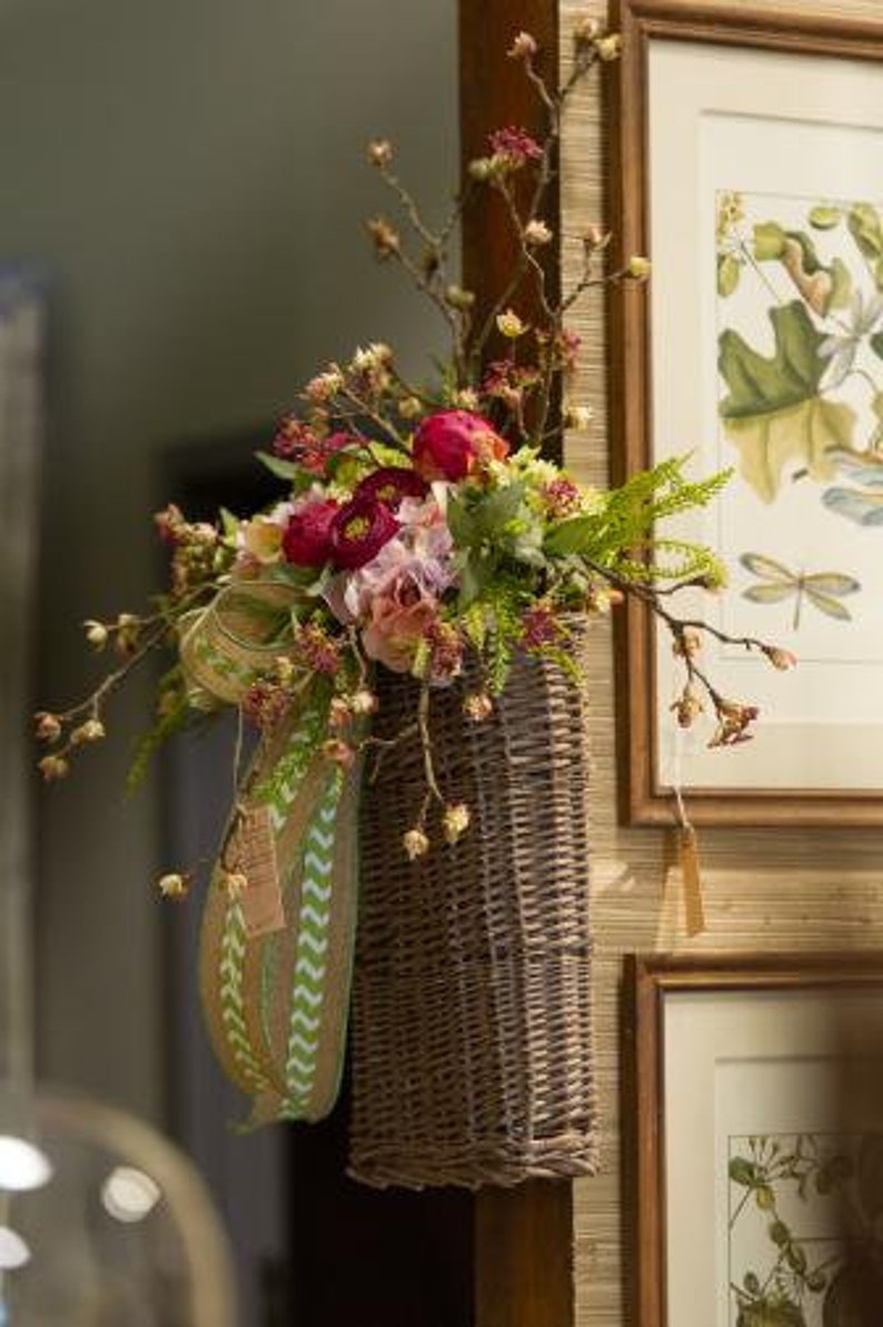 Hanging Basket Front Door Decoration Wicker Basket w/Handle Etsy