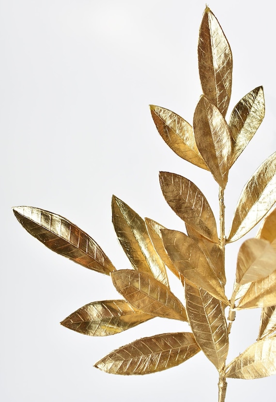 19" Gold Bay leaf Stem