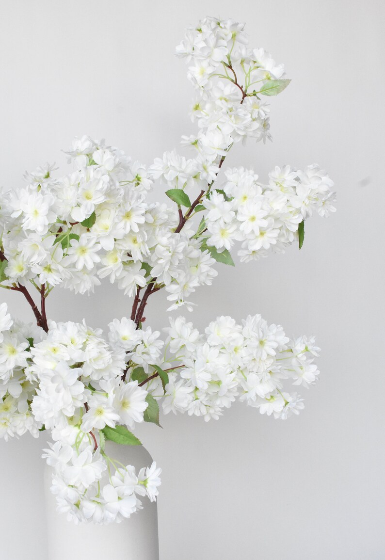 40" Faux Cherry Blossom Branch Stem Cream image 3