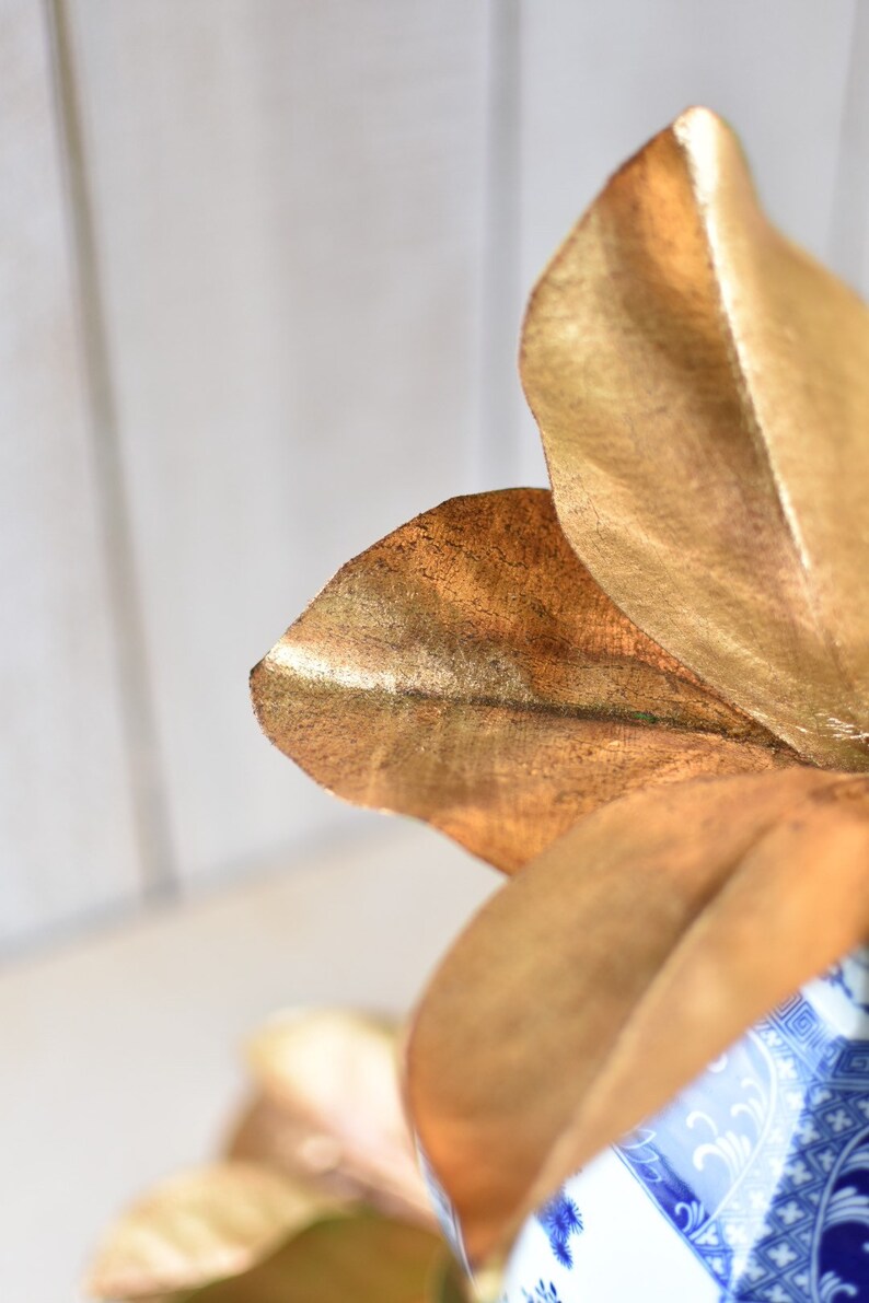 Magnolia Leaf Pick gold metallic faux Artificial Golden Etsy
