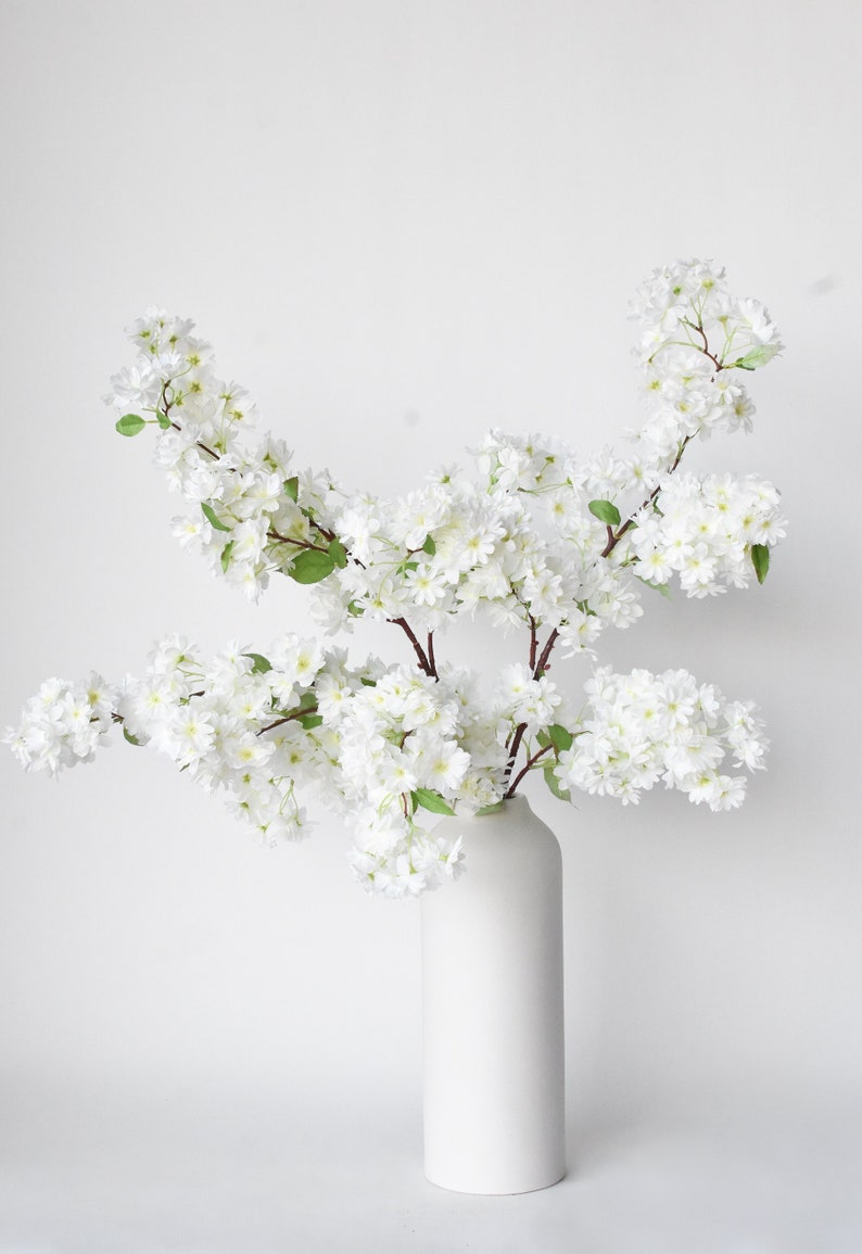 40" Faux Cherry Blossom Branch Stem Cream image 1
