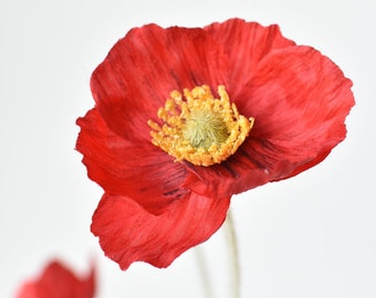 24" Faux Red Poppy Stem