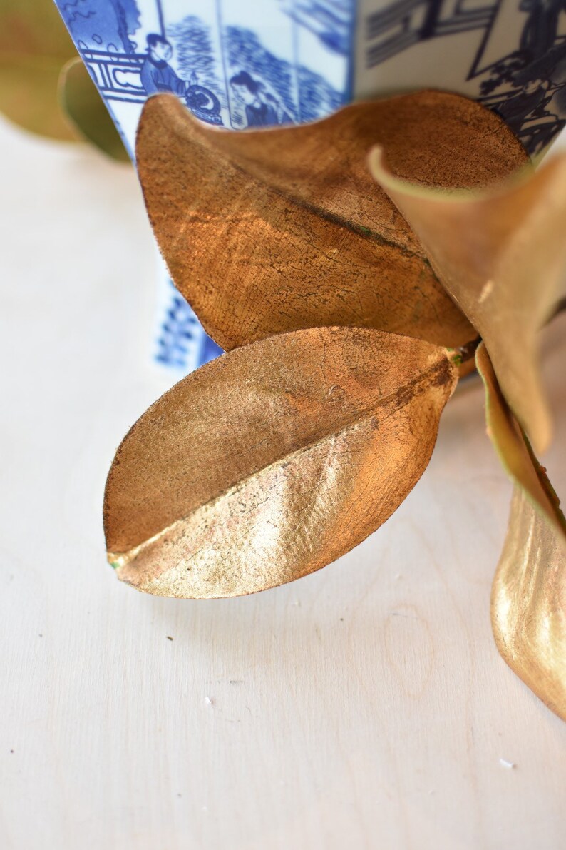 Magnolia Leaf Pick gold metallic faux Artificial Golden Etsy