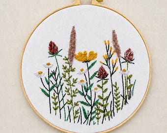 Wildflower Meadow Embroidery Kit | Beginner DIY Hand Embroidery for Adult and Kids | Cottagecore Embroidery Hoop Art | Floral Wall Decor