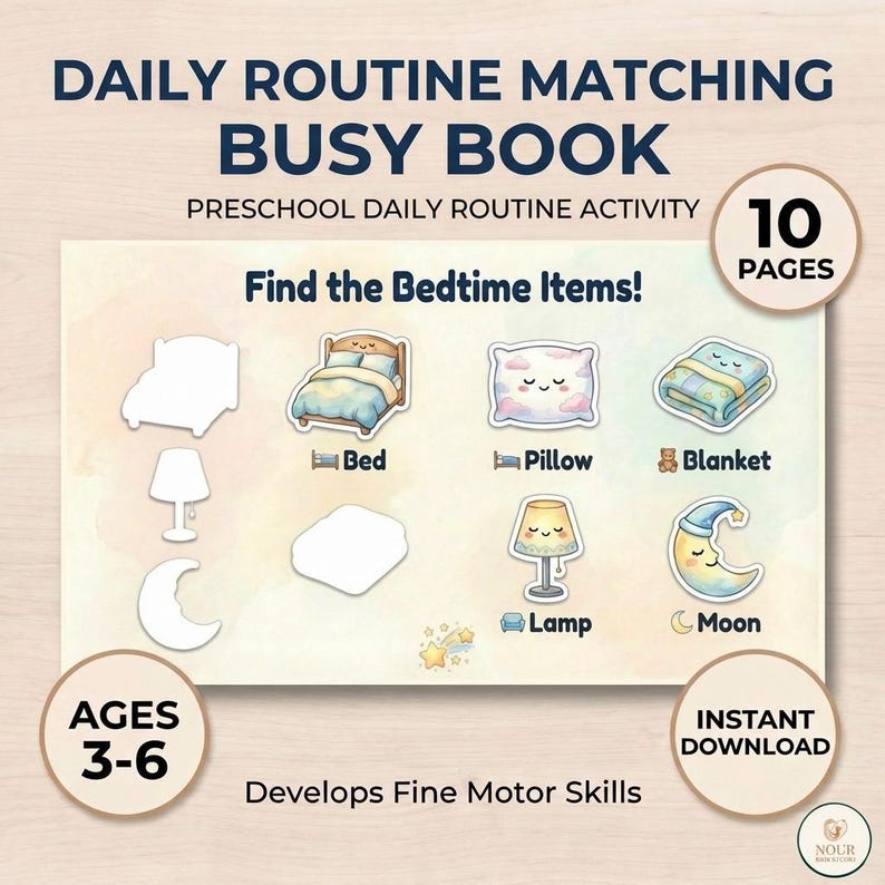 Daily Routine Matching Activity Busy Book, Preschool Learning Game ...