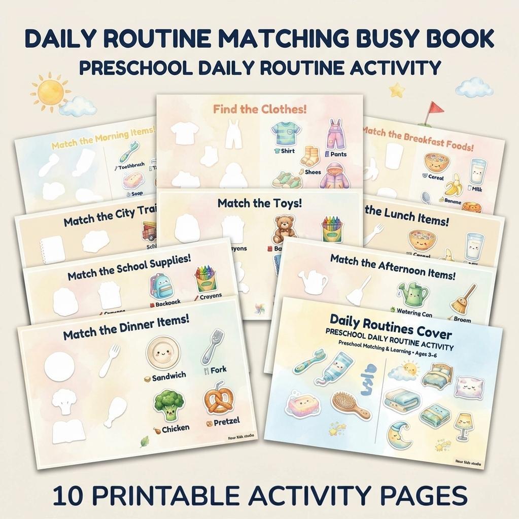 Very Busy Daily Routine Daily Routine Matching Activity Busy Book, Preschool Learning Game ...