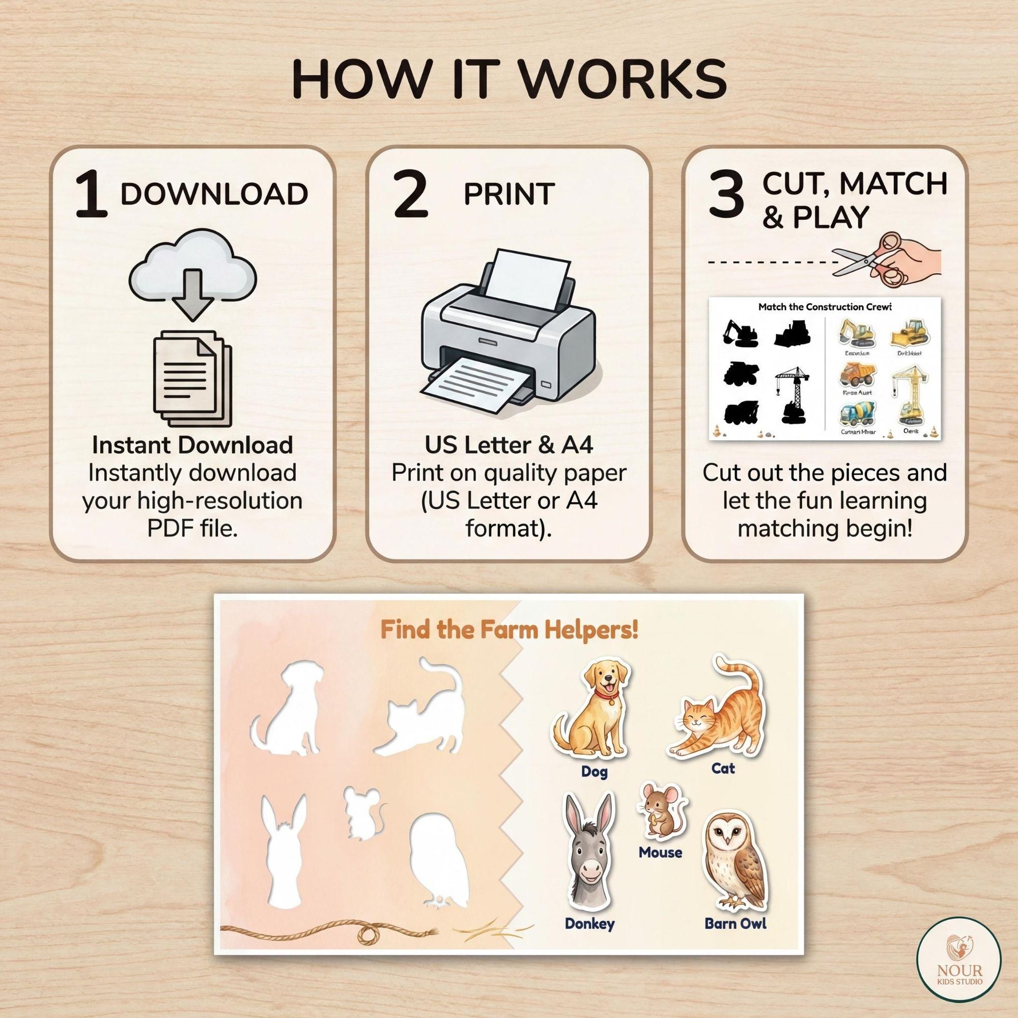 Farm Animals Busy Book Printable, Preschool Matching Activity, Toddler ...