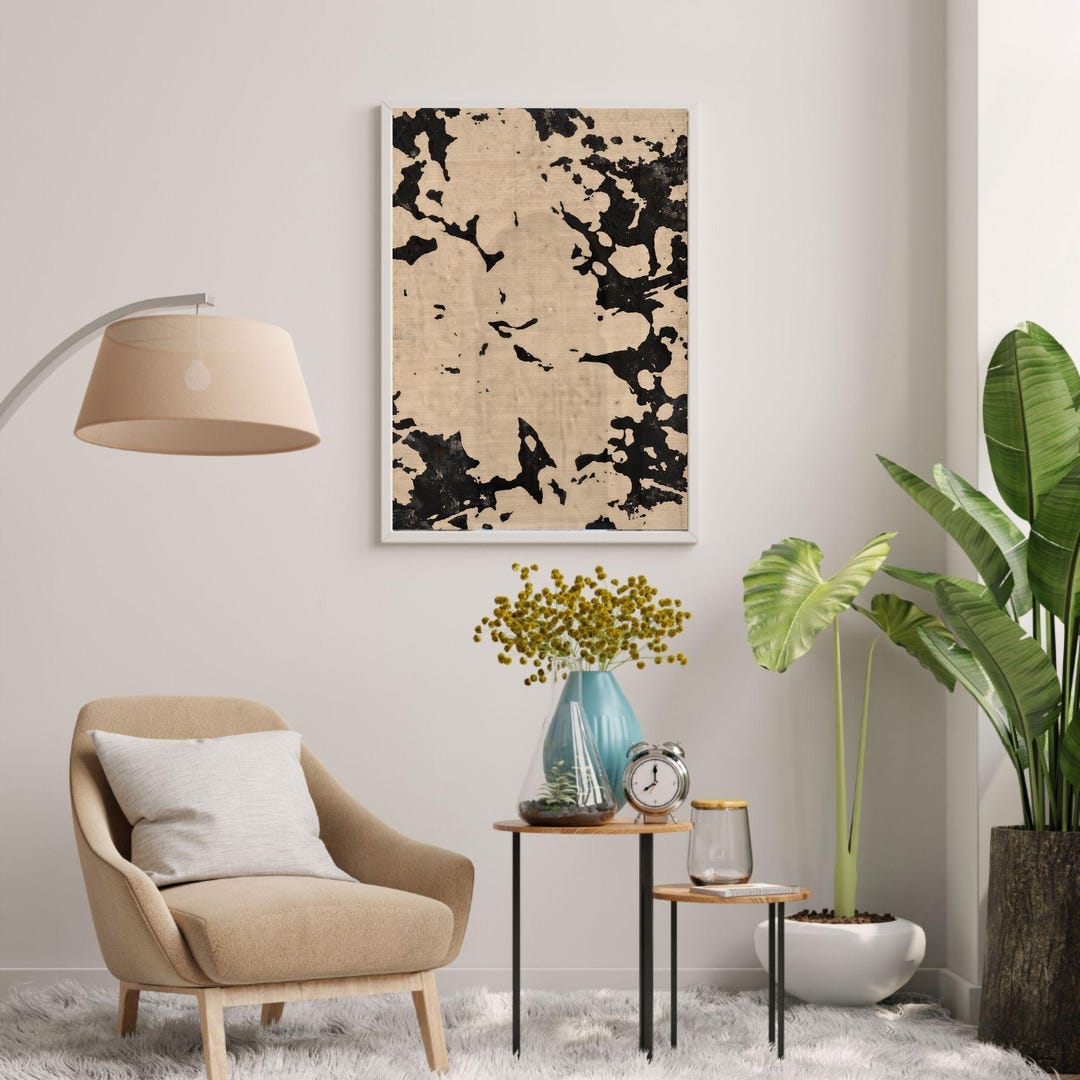 Neutral Abstract Floral Print Modern Botanical Wall Art Beige Black ...
