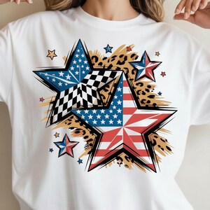 Estrelas Patrióticas PNG, Estrelas da Bandeira Americana PNG, 4 de Julho PNG, Estampa Xadrez de Leopardo PNG, EUA PNG, camiseta, Download Digital, Download para Sublimação