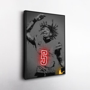 Jayden Daniels Washington Commanders Canvas Wall Art, Neon Football Poster Print,  Decor, Sports Man Cave Decor, Commanders Fan Art