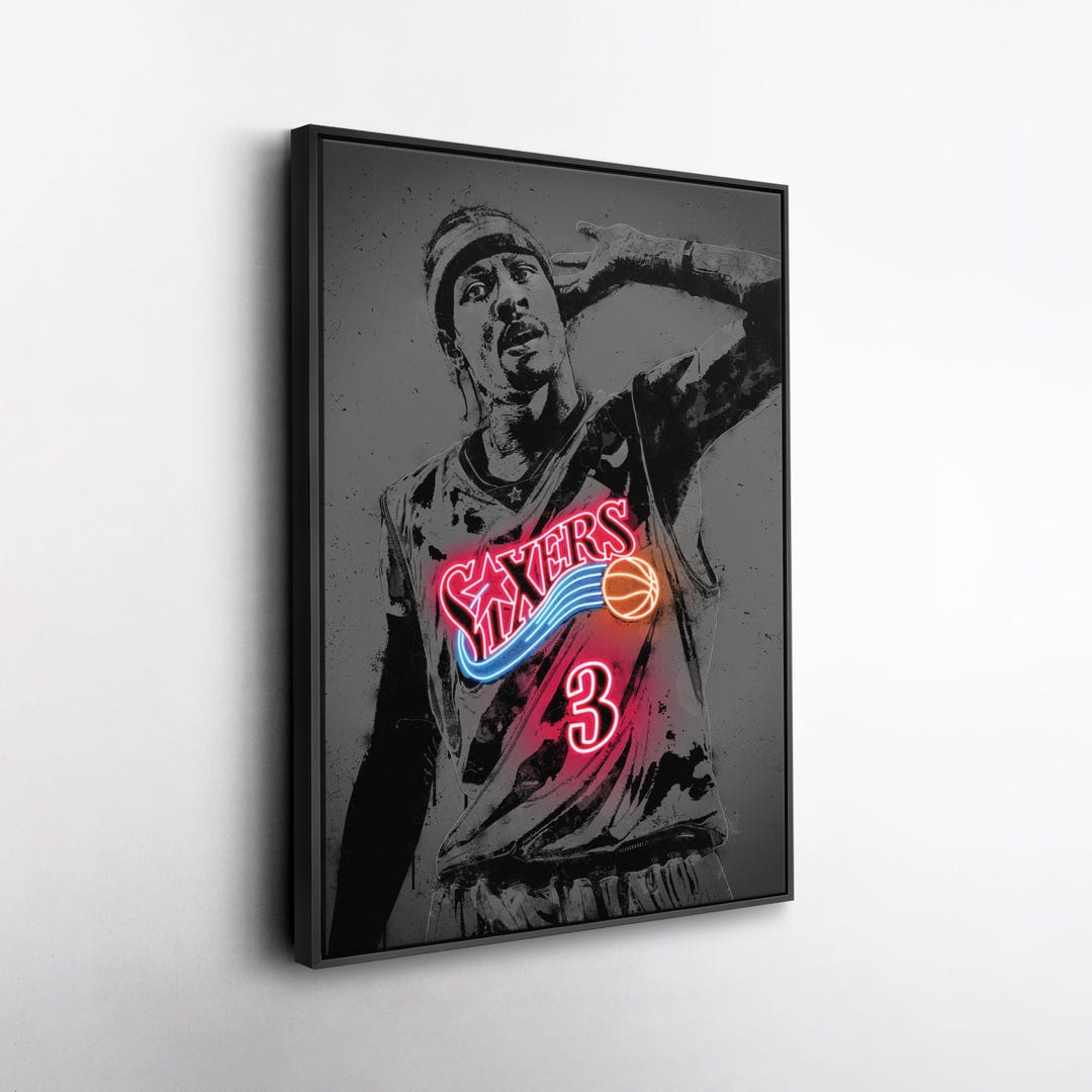 Allen Iverson Philadelphia 76ers Canvas Wall Art, Neon Basketball ...