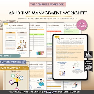ADHD Time Management Worksheet, Neurodivergent Daily Planner, Task & Schedule Tracker, Canva Editable Productivity Tool