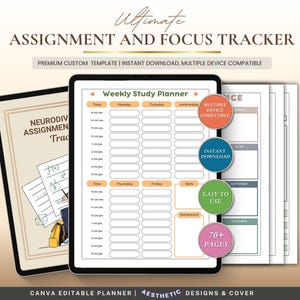Neurodivergent Assignment Tracker, ADHD Focus Planner, Study Organizer, Productivity Printable, Executive Function Tool
