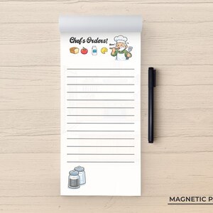 Chef's Orders Notepad, Funny Kitchen Grocery List, Magnetic Meal Planner Pad