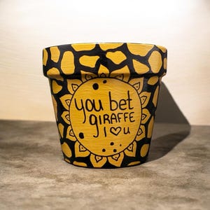 Hand-Painted Giraffe Terracotta Pot – 4” Small Plant Planter, Giraffe Decor