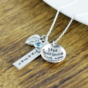 Baby Footprint Necklace, Mommy Necklace, Push Present, Personalized Baby Name Necklace, New Mom Jewelry, Your first breath took mine away