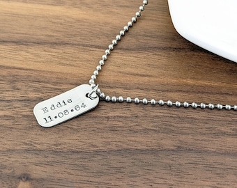 Mens Dog Tags Personalized, Mens Dog Tag Necklace, Fathers Day Necklace, Custom Dad Necklace, Engraved Necklace with Childs Name