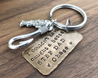 Step Dad fathers day gift key chain, Personalized Dad Keychain, Step Dad Keychain, Gift for Step Dad, Father's Day Gift, Fishing Keychain