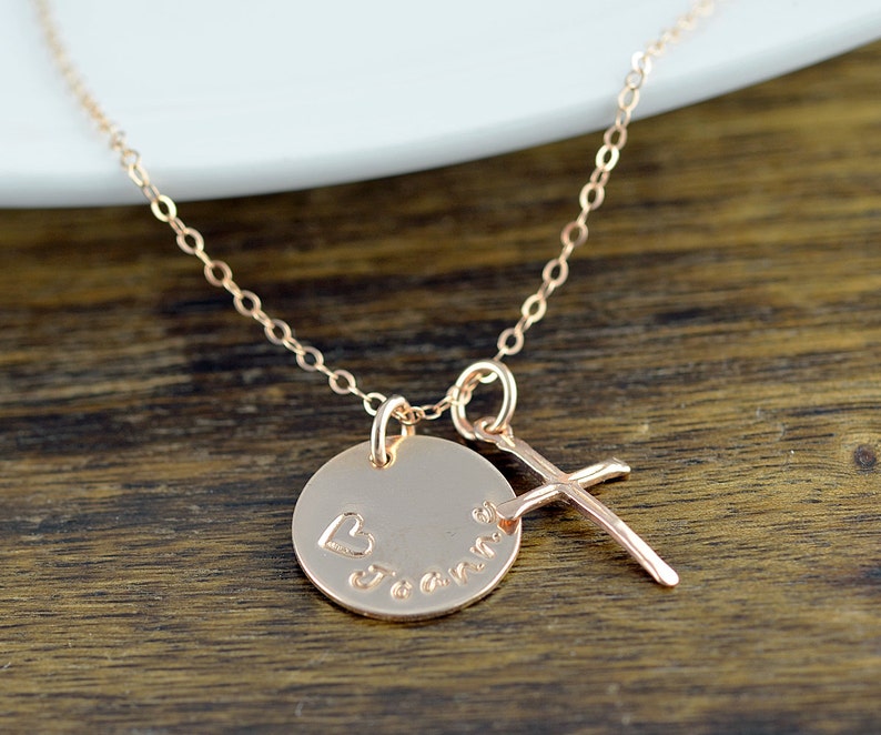 Personalized Jewelry Cross Charm Rose Gold Necklace Mom Necklace Personalized Necklace My Blessings Gift for Her