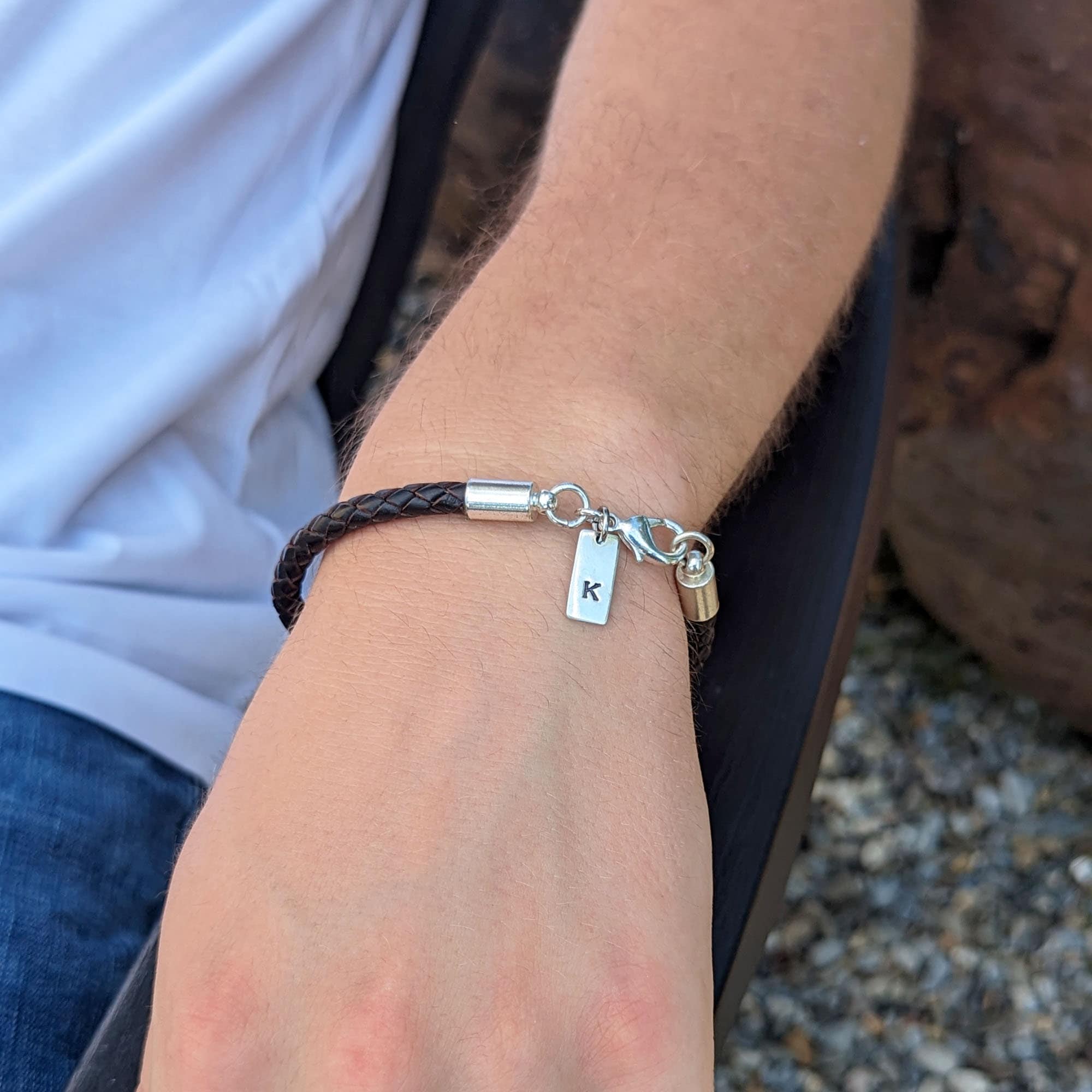 Long Distance Touch Bracelets Men's Initial Leather Bracelet