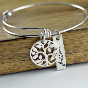 Sterling Silver Family Tree Bangle Bracelet, Tree of Life Bracelet. Family Tree of Life Bangle. Bangle Bracelet. Grandmother Gift