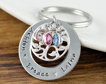 Birthstone Keychain for Grandma, Gifts For Grandma, Mom Keychain, Personalized Keychain Gifts For Mom, Family Tree Keychain, Grandma Gift
