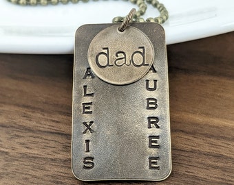 Dog Tag Personalized for Dad, Fathers Day Gift from Kids, Necklace for Men, Dad Necklace with Kids Names
