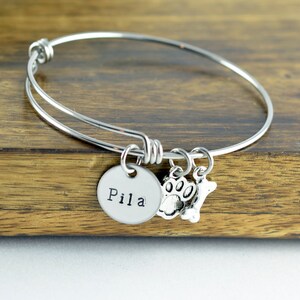 Dog Bracelet, Personalized Bangle Bracelet, Paw Print Bracelet, Pet Memorial Bracelet, Dog Lover Gift, Pet Lover Gift, Christmas Gifts