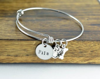 Dog Bracelet, Personalized Bangle Bracelet, Paw Print Bracelet, Pet Memorial Bracelet, Dog Lover Gift, Pet Lover Gift, Christmas Gifts
