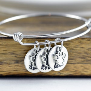 Dog Bracelet, Personalized Bangle Bracelet, Paw Print Bracelet, Pet Memorial Bracelet, Dog Lover Gift, Pet Lover Gift, Christmas Gifts image 1