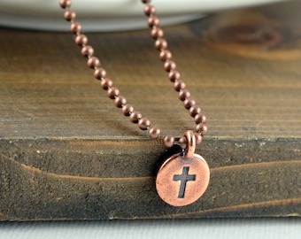 Mens Copper Cross Necklace, Mens Cross Pendant, Cross Necklace, Gifts for Him, Gifts for Husband, Gifts for Boyfriend, Gifts for Dad