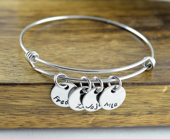 Personalized Bangle Bracelet Silver Bangle Charm Bracelet Name