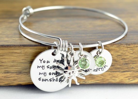 Personalized You Are My Sunshine Bangle Bracelet Personalized Jewelry Engraved 1047