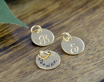 Add On, 14 kt Gold Disc, Name Disc, Personalized Charm, Initial Charm, Ala Carte - Hand Stamped Charm - Handstamped Name - Add On Option