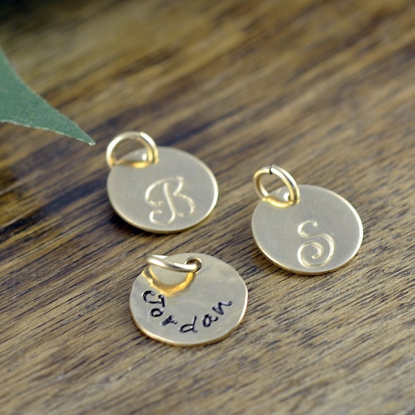 Add On, 14 kt Gold Disc, Name Disc, Personalized Charm, Initial Charm, Ala Carte - Hand Stamped Charm - Handstamped Name - Add On Option