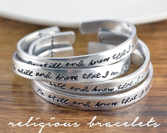 Gift Ideas for Her, Personalized Cuff Bracelet, Womens Gifts, Silver Cuff Bracelet, Religious Bracelets, Bible Verse Bracelet Gift