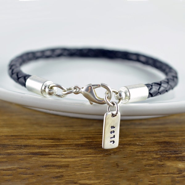 Custom Mens Leather Bracelet, Mens Initial Bracelet, Gift for Him, Mens Gift, Fathers Day Gift, Anniversary Bracelet, Boyfriend Gift