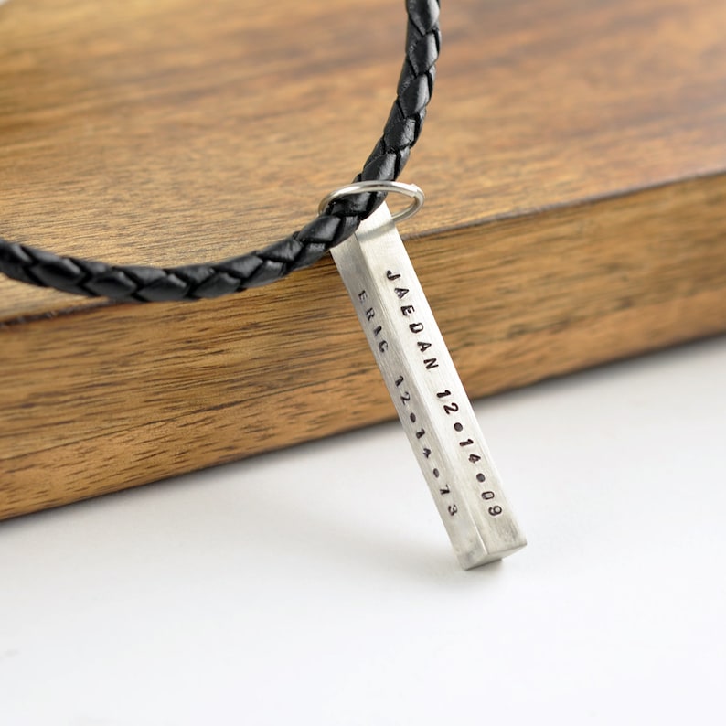 Personalized Mens Necklace Jewelry Hand Stamped Pendant Gift For Him Fathers Day Custom Coordinates