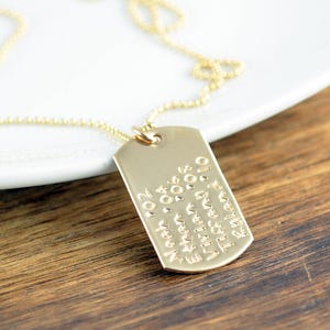 Personalized 14k Gold Filled Dog Tag Necklace, Hand Stamped Dog Tag Necklace, Anniversary Gift, Name Necklace,Gift for Dad, Gift for Mom